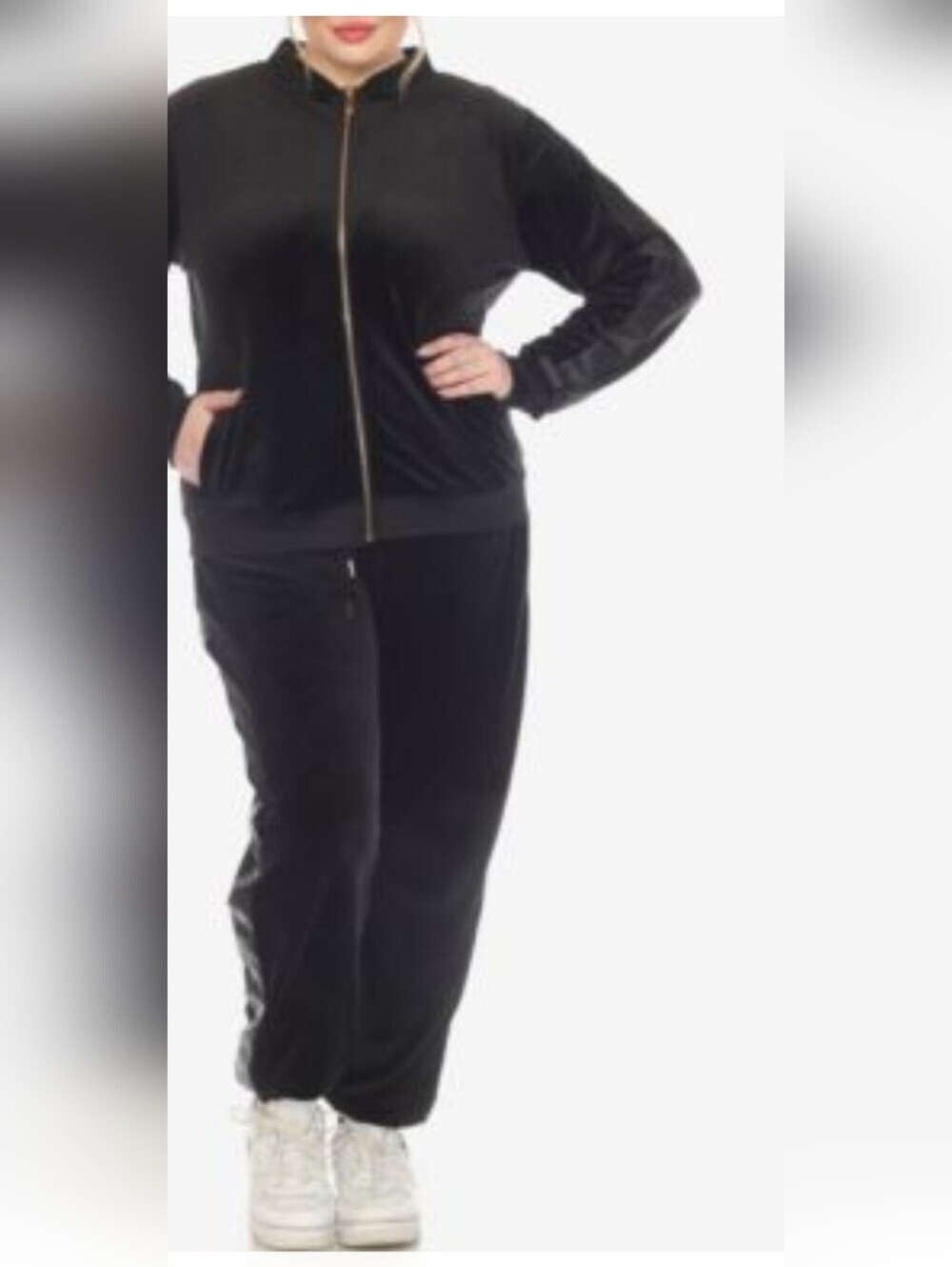 White Mark Women's Faux Leather Stripe Velour 2 Piece Tracksuit Set Size 1XL.